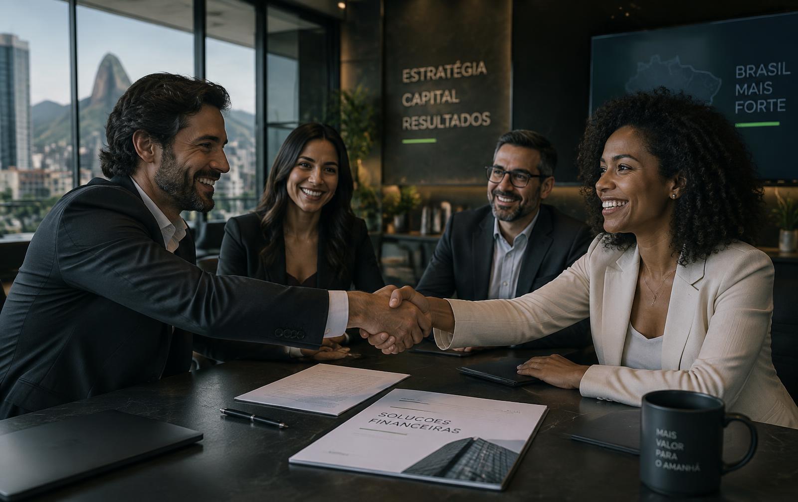 Equipe da InsideCred em reunião com clientes sobre uma operação de crédito